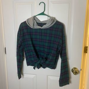 Cropped flannel with hood and front tie. Never worn!